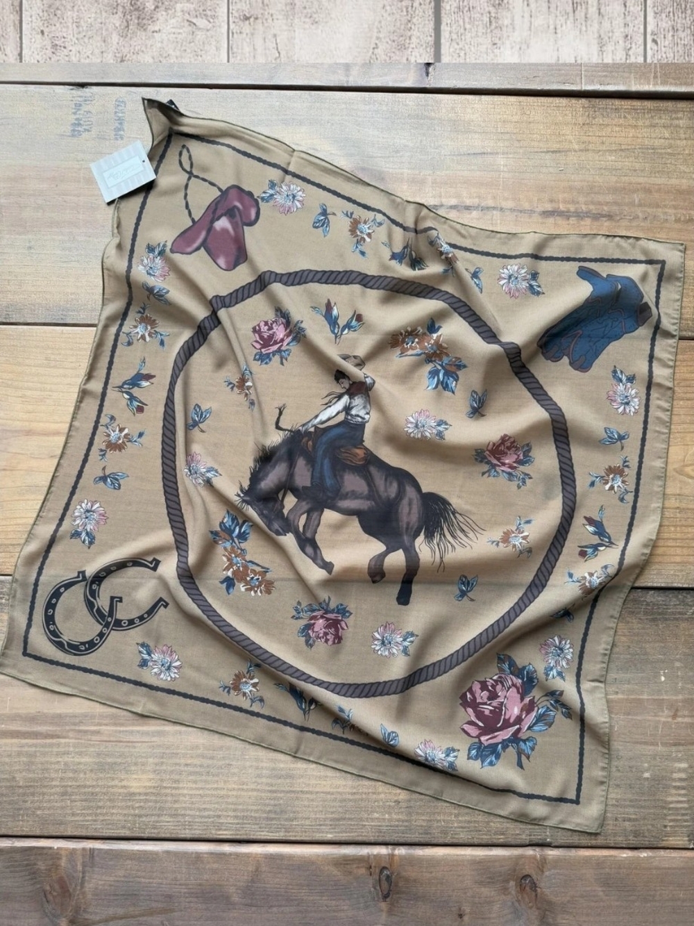 Tasha Polizzi Tan Western Horse & Floral Bandana Scarf